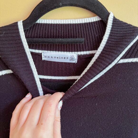 Retrology Mock Neck Knit Sweater Black White Size L - Picture 3 of 4